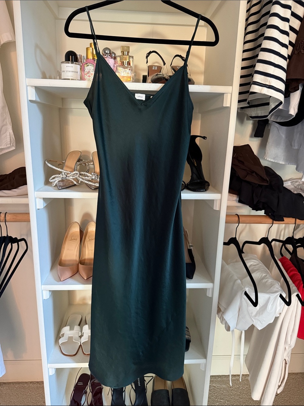 Aritzia Wilfred deep green Slip long Midi Dress